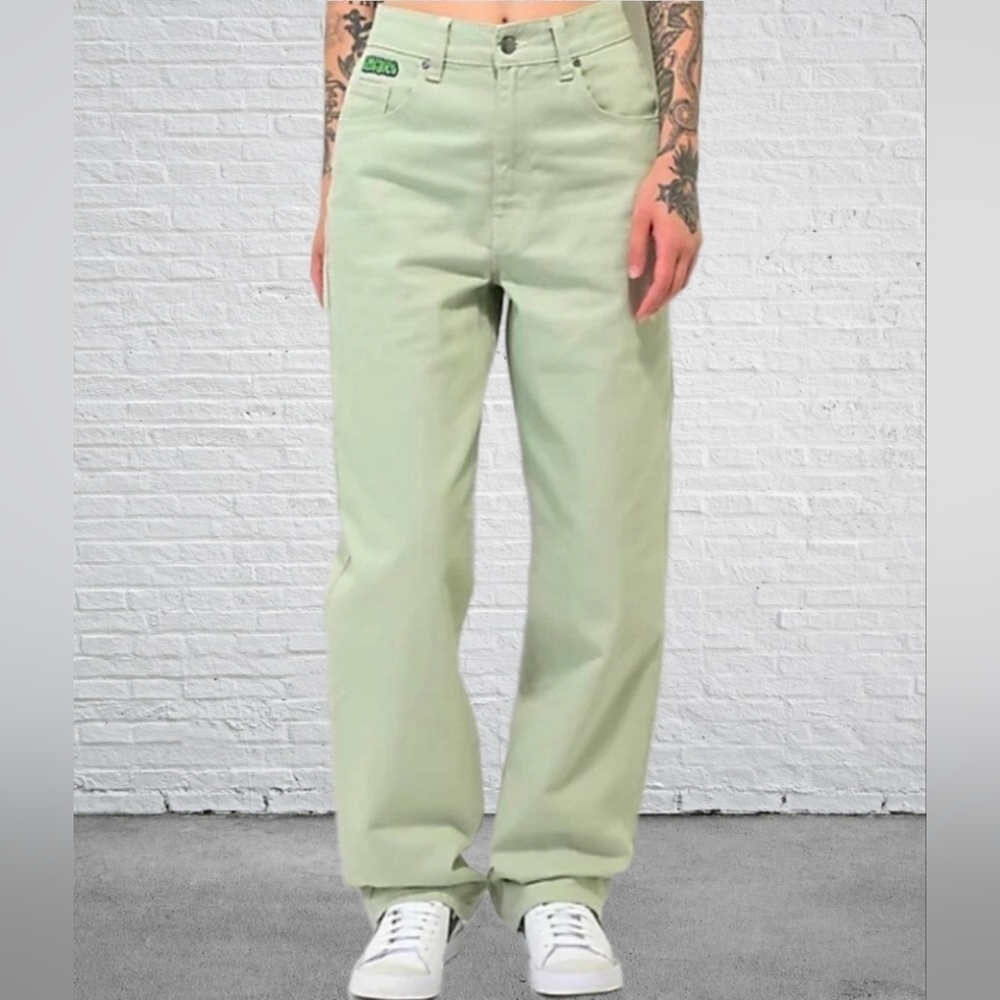 Empyre Tori Sage Pale Green Skater Jeans Womens High Waist Baggy Denim